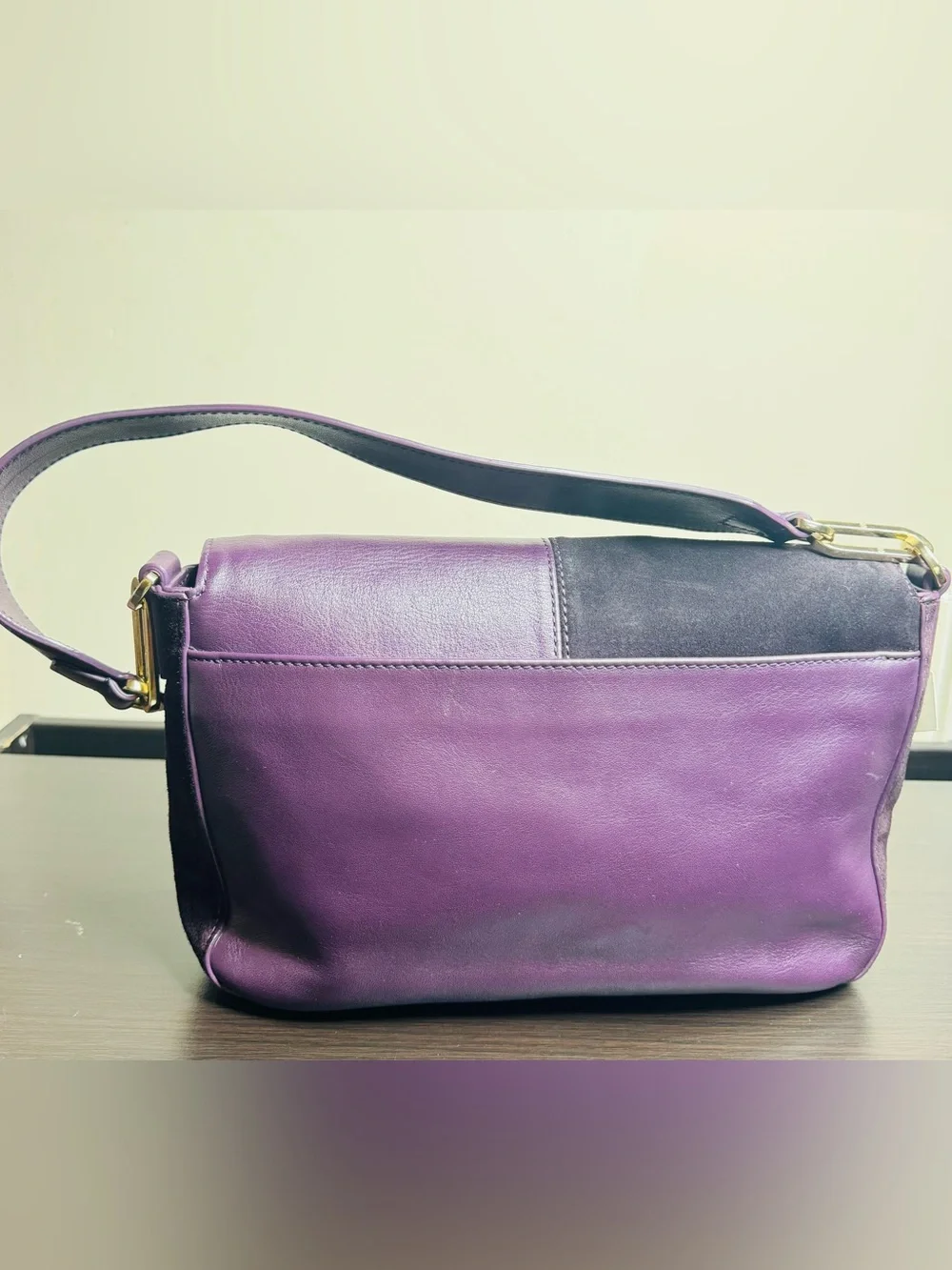 Tory Burch Natalie Patchwork Purple suede Colorblock Leather Shoulder Bag